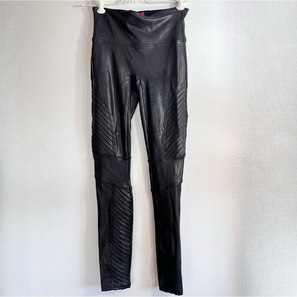 Spanx Faux Leather Tummy Shaping Moto Leggings Sz S - Picture 6 of 16